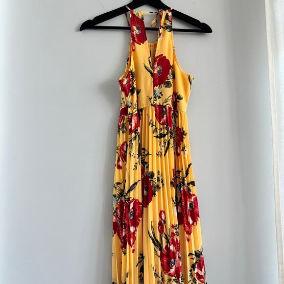 Abercrombie & Fitch Pleated Halter Maxi Dress Yellow Floral Empire Waist XS - Picture 5 of 5